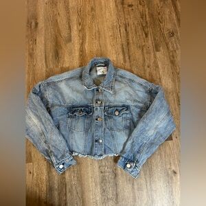 Highway Jeans Cropped Denim Jacket M Raw Hem Elastic Back